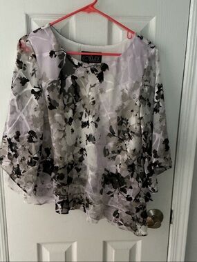 Alexander Wang Lavender Sheer Floral Blouse with Black Accents